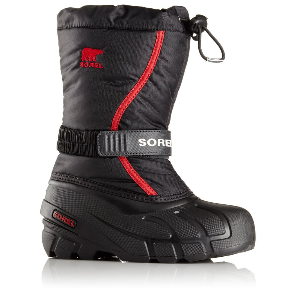 Sorel Boys' Flurry Waterproof Winter Boots, Black/bright Red