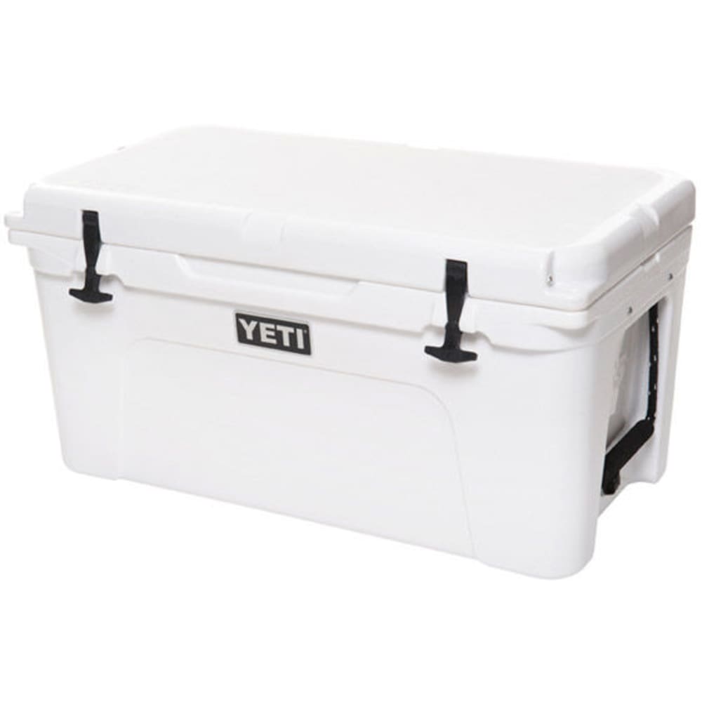 A heavy-duty generalist, the incredibly rugged Yeti Tundra 65 cooler is ready for all your adventures whether it's keeping your catch of the day on ice or your party's beverages cold. Holds up to 39 12 oz. cans. Nearly indestructible rotomolded polyethylene construction with rugged self-stopping hinges. Thick 2 in. of PermaFrost Insulation resists outside temperatures. Can be used with dry ice; dry ice offers about three times the cooling power of regular ice. No sweat design keeps the outside condensation free. Bearfoot non-slip feet are non-marking and keep your cooler in place. Doublehaul Handles are comfortable to grip, made with military-grade nylon rope, and are wide enough to carry with two hands. Grizzly-proof design gives you piece of mind when in bear country.