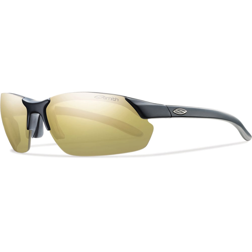A performance-driven accessory for all your outdoor endeavors, Smith's Parallel Max Sunglasses provide more coverage, while maintaining a minimalist look and feel. Includes interchangeable lenses for changing light conditions. Medium fit; large coverage; 9 base curve provides maximum amount of wrap around your face. Polarized Gold Mirror lenses (brown with gold mirror) for bright sun conditions&#x97;provide strong contrast in bright conditions. 14% VLT (Visible Light Transmission): the smaller the number, the darker the lens. Lenses provide 100% protection from harmful UVA/B/C rays. Polarized lenses reduce glare from snow, water, asphalt; provide truest color and object definition; reduce eye fatigue. Scratch- and impact-resistant Carbonic TLT lenses are optically corrected to maximize visual clarity and object definition&#x97;ideal for sport and casual use. Tapered LensTechnology (TLT) ensures distortion-free vision through a curved lens. Hydroleophobic lens coating repels moisture, 