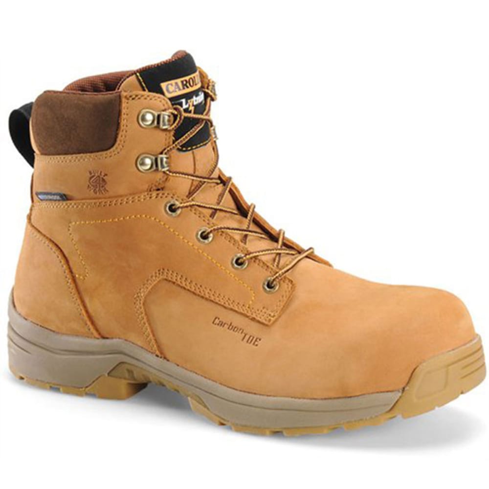 These waterproof, lightweight Carolina workboots offer protection from electrical hazards and crushing injuries. Nubuck leather upper. Waterproof SCUBALINER&trade; for breathable waterproof protection. Electrical hazard rated. Carbon composite fiber toe cap. Mesh lining for cool breathability. EVA midsole provides ample support. Removable comfortable footbed. Supportive non-metallic shank. Molded arch support. Lightweight cement construction. Oil- and slip-resistant rubber outsole. Vendor Style: LT651 D.